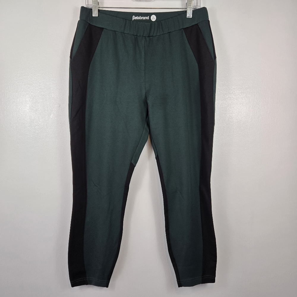 Betabrand Dress Pant Yoga Cropped Leggings Womens Petite Size XL Green Black